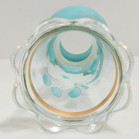 Vintage Bartlett Collins Blue Frosted Handpainted Clear Glass Vase #1336 - Picture 8 of 9